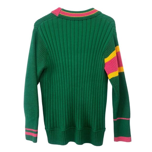 Banana Republic Athletics Varsity Logo Cardigan Green Pink Yellow Size XS - Picture 8 of 10